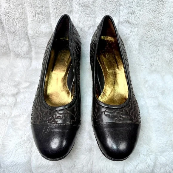 Taryn Rose Pumps Women 38.5 Brown Excellent Embroidered Leather Block Heel 9312 - Picture 2 of 11